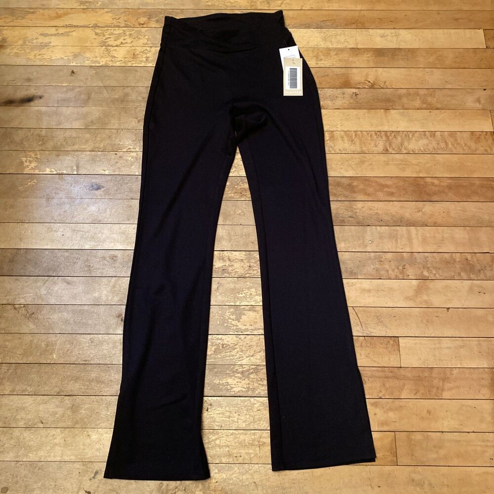 Just Fab Leggings Women’s Size Small NWT Black Slit Bottoms Stretch Pull On